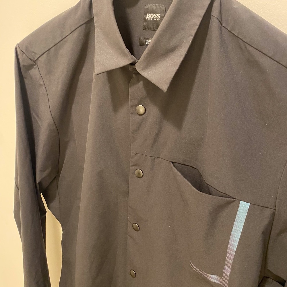 Hugo Boss Athleisure Slim Fit Stretch Shirt Black Snap Front 50452852 Mens M - Picture 4 of 9